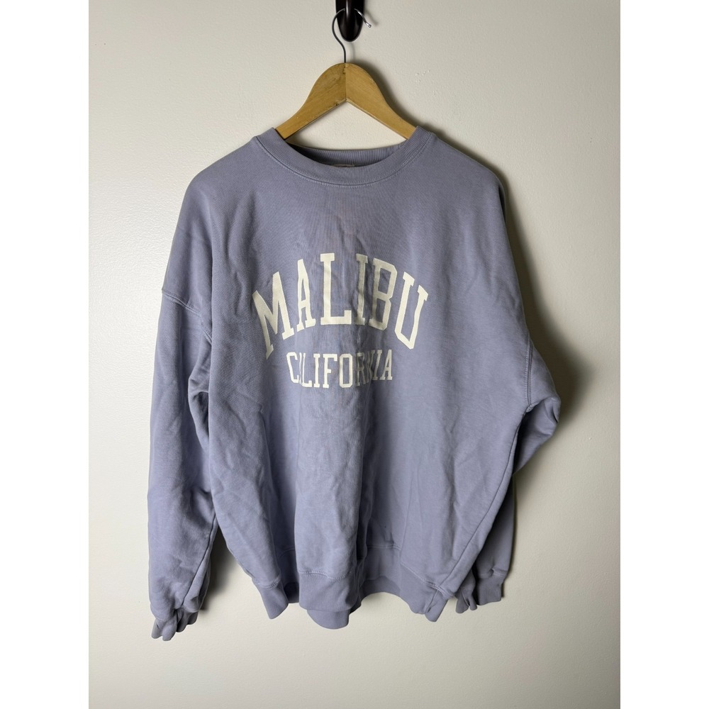 John Galt Malibu California Crewneck Sweatshirt Women OSFA Blue Logo Spellout